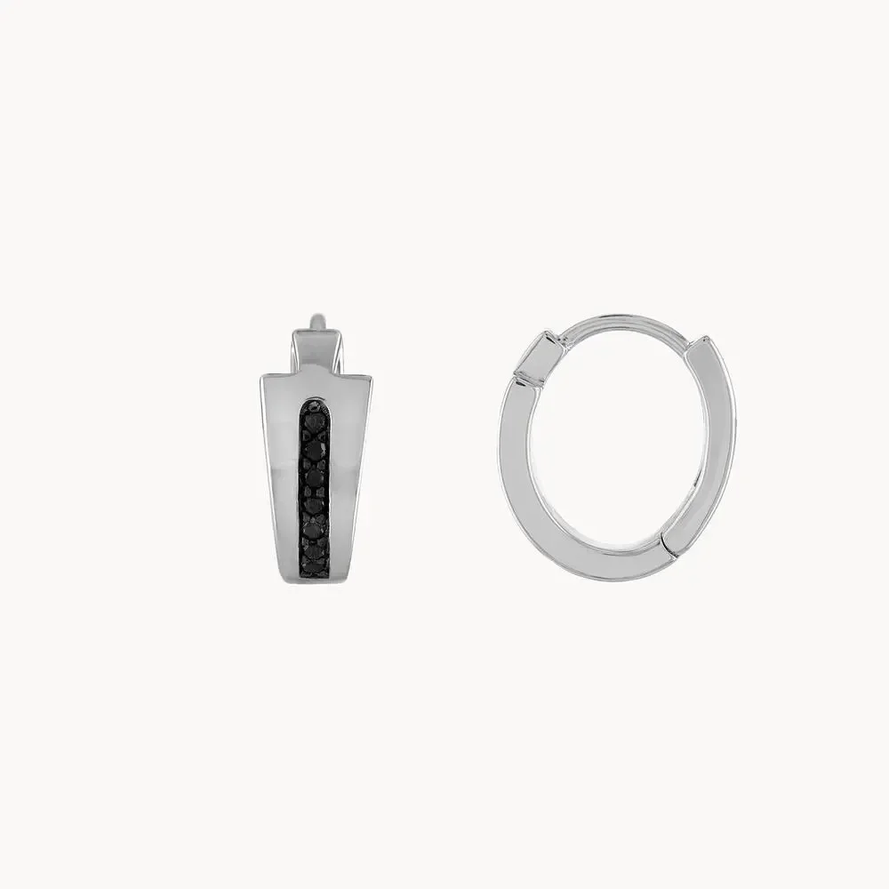 Bulova Icon Black Diamond Mens Earrings Huggie Hoop Sterling Silver BVE1007-WSAA - Picture 2 of 2